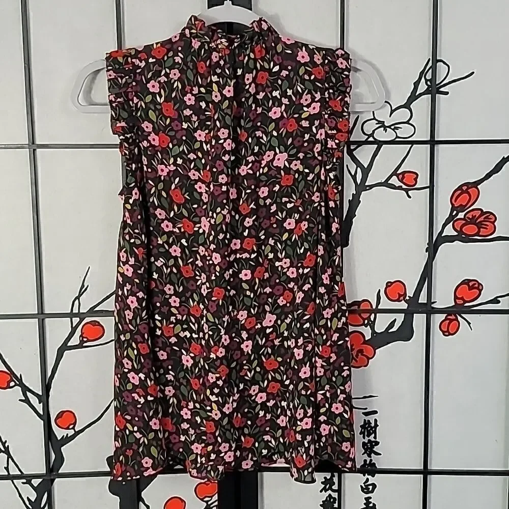 Kate Spade Boho Floral Ruffle Yoke Sleeveless Blouse